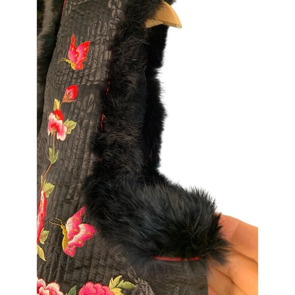 Handmade Vest Reversible M Embroidered Fur Trim Quilted RHH10571 BOHO Open Crop - Picture 5 of 11